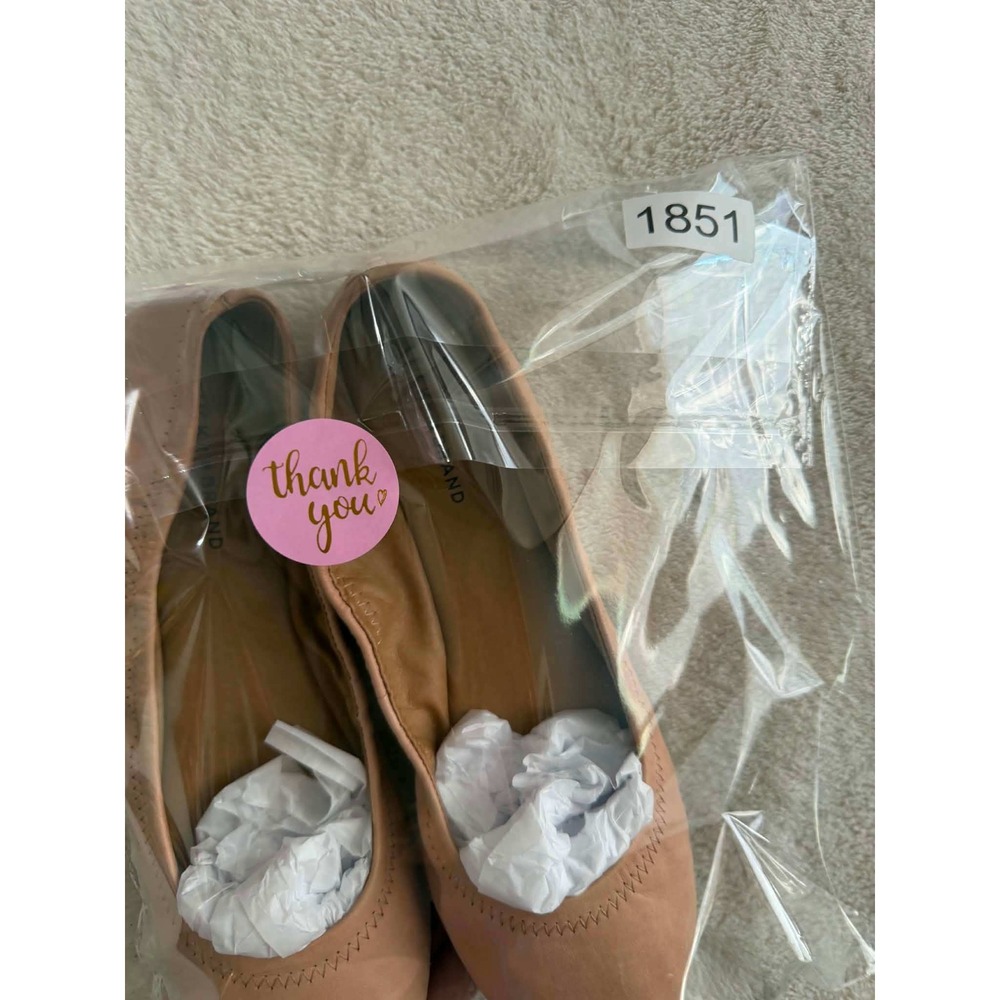 Lucky Brand Women's 7.5 Nude Leather Ballet Flats Emmie Whipstitch Slip On Shoes